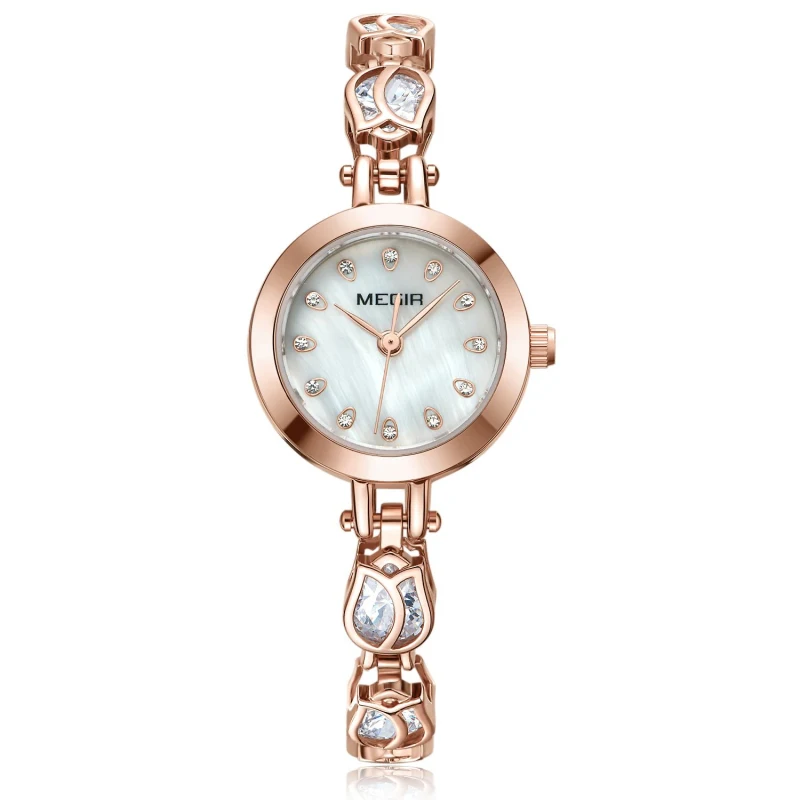 rose gold MEGIR женские часы Лидирующий бренд роскошные часы с кристаллами женские модные часы-браслет блестящие вечерние часы Reloj Mujer - Цвет: rose gold