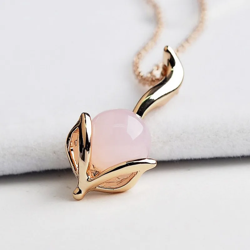 Женское ожерелье из розового опала и лисы цвета золота|fox pendant necklace|animal necklacefashion