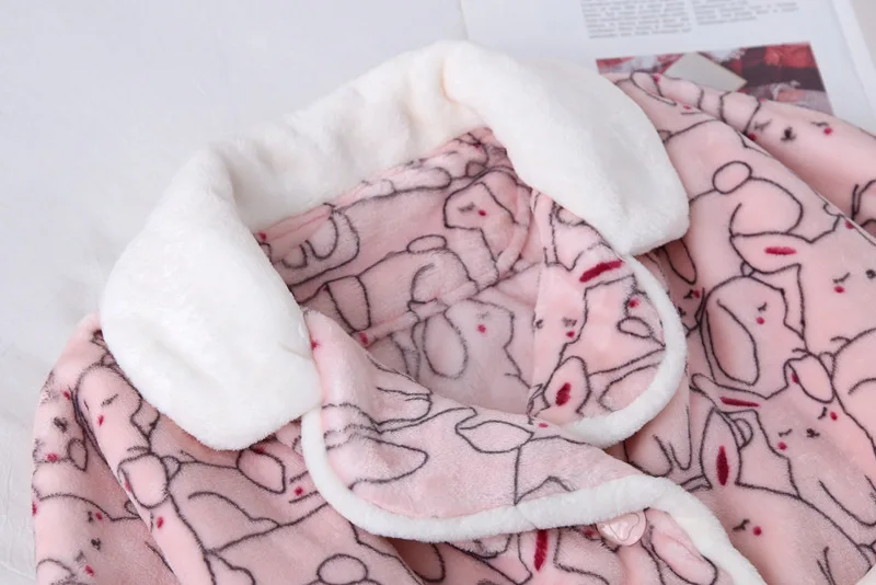 

Fdfklak Flannel winter women's pajamas set print coral fleece warm nightwear pyjamas women sleepwear home suit pijama feminino
