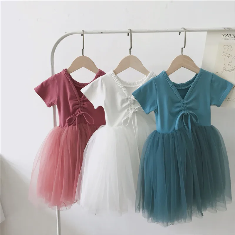 

WLG girls summer princess dress kids white blue pink mesh patchwork dress baby girl party clothes