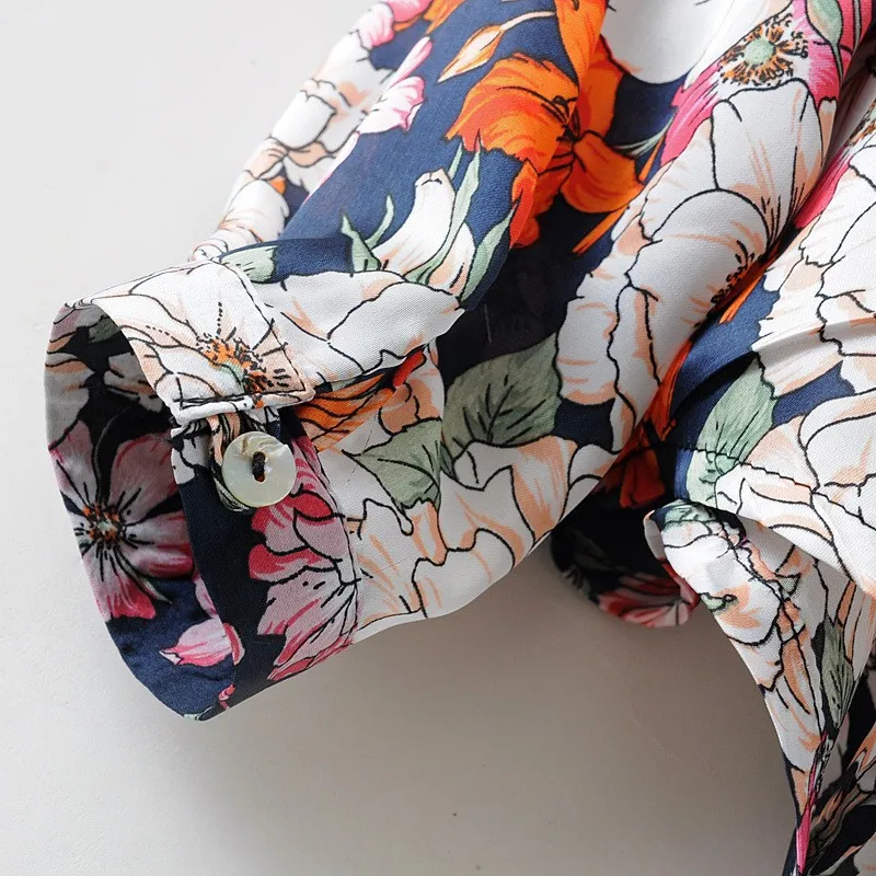 Новый 2016 Весна Лето Урожай Цветочные Печати Рубашка Женщины С Длинным Рукавом