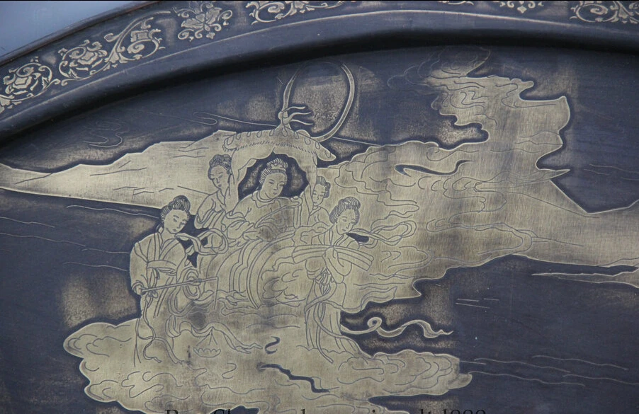 JP S62 35 &quotКитайская династия дворец медный пейзаж красота лоток тарелка salver hollowware