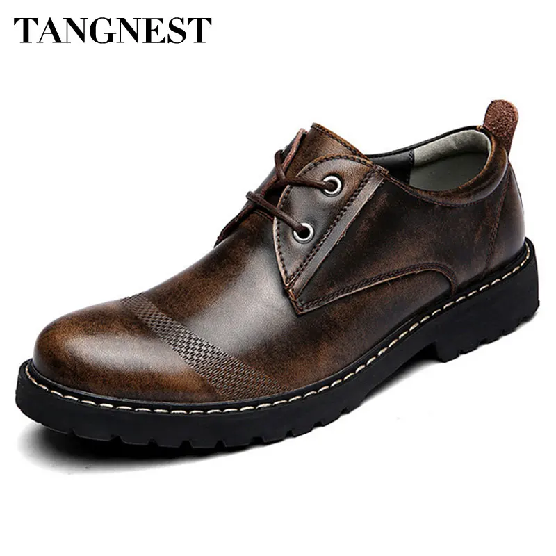 Tangnest/мужские кожаные ботинки с принтом в стиле ретро Модные Мужские модельные