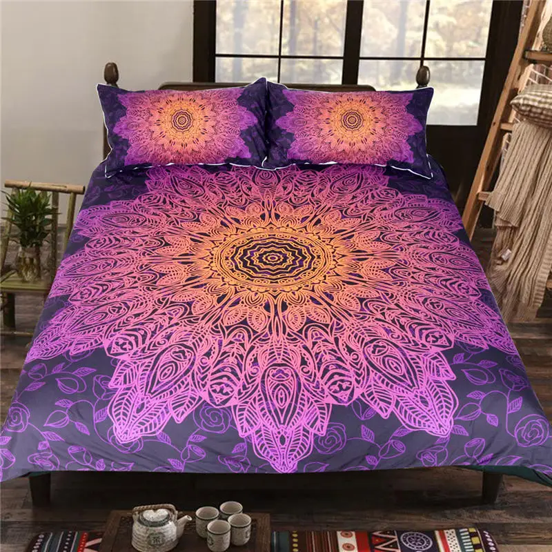 Bohemia Duvet Cover Постельные принадлежности, Комплект постельного белья в богемном стиле с цветами, лидер продаж, градиентный фиолетовый мандала, пододеяльник, набор, Королевский размер, домашний текстиль - Цвет: Bohemia Duvet Cover