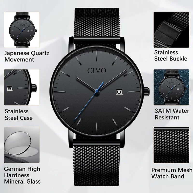 CIVO 2019 New Army Watches Waterproof Mesh Strap Sport Watch Men Date Calendar Wristwatch Clock Relogio Masculino | Наручные часы