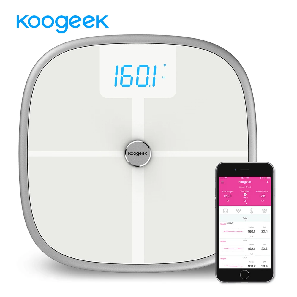 Koogeek умные весы одобрено FDA Bluetooth Wi-Fi синхронизация измерения мышечной кости масса BMI BMR Жир Вес тела Жир вода поддержка приложение