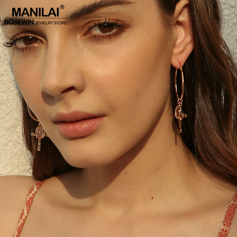 Женские серьги колечки MANILAI золотистые из древнего большого сплава этнические