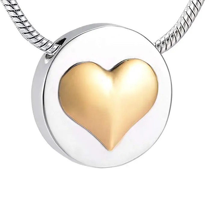 

JJ001 Gold Heart Of Circle Stainless Steel Memorial Urn Jewelry Hold Loved Ones Ashes Keepsake Cremation Pendant For Women