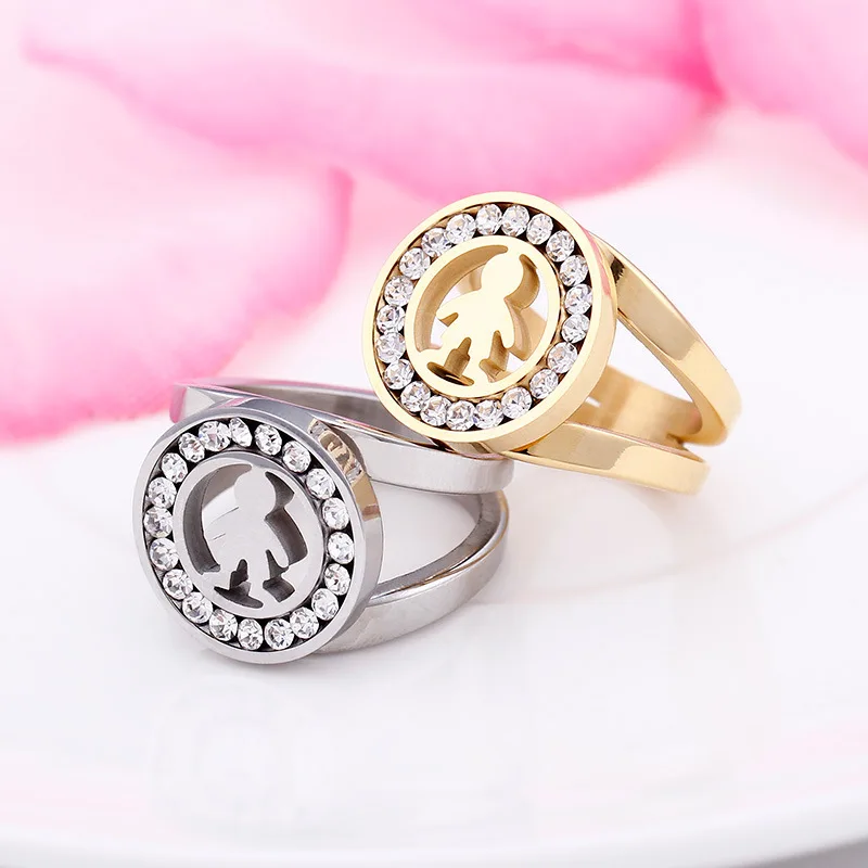 Fashion Women Men Color Gold Titanium Steel Boys Rhinestone Animal Wide Finger Round Crystal Rings Pulseras Jewelry | Украшения и