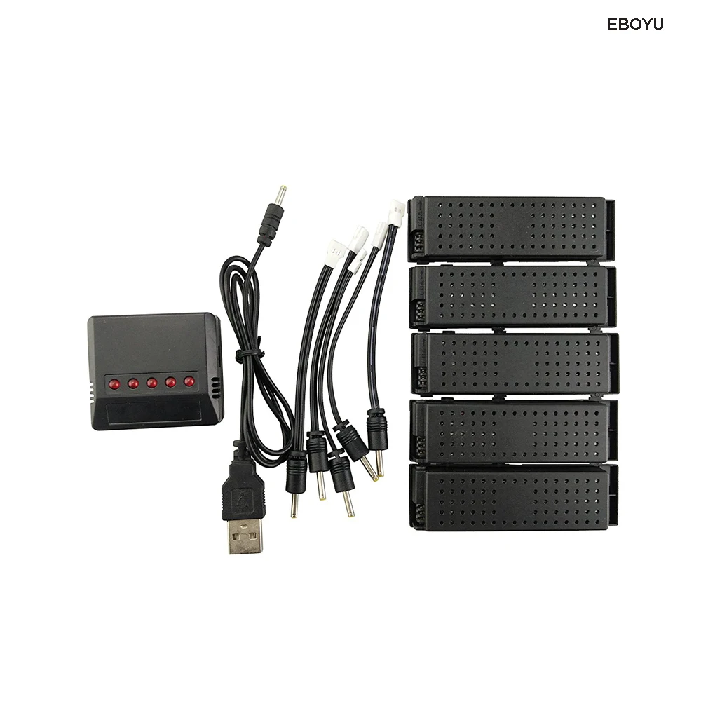 EBOYU 5pcs * 3.7V 500mAh Lipo Battery + USB 5 In 1 Charger for H47WH T47 HS160 E56 F188WH F188W H818 RC Quadcopter Drone | Игрушки и