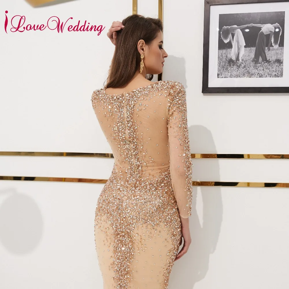 ILoveWedding сексуальные V шеи роскошные золотые украшения на заказ; длинное парадное с длинными рукавами вечернее бальное платье в виде русалки платья