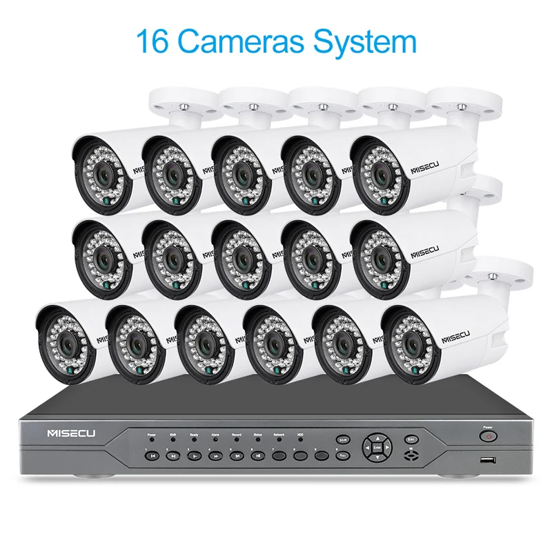 16pcs cameras system MISECU H.265 16CH 2MP 5MP POE NVR CCTV система безопасности 16 шт. ИК Открытый 1080P Аудио запись P2P комплект наружного видеонаблюдения - Цвет: 16pcs cameras system