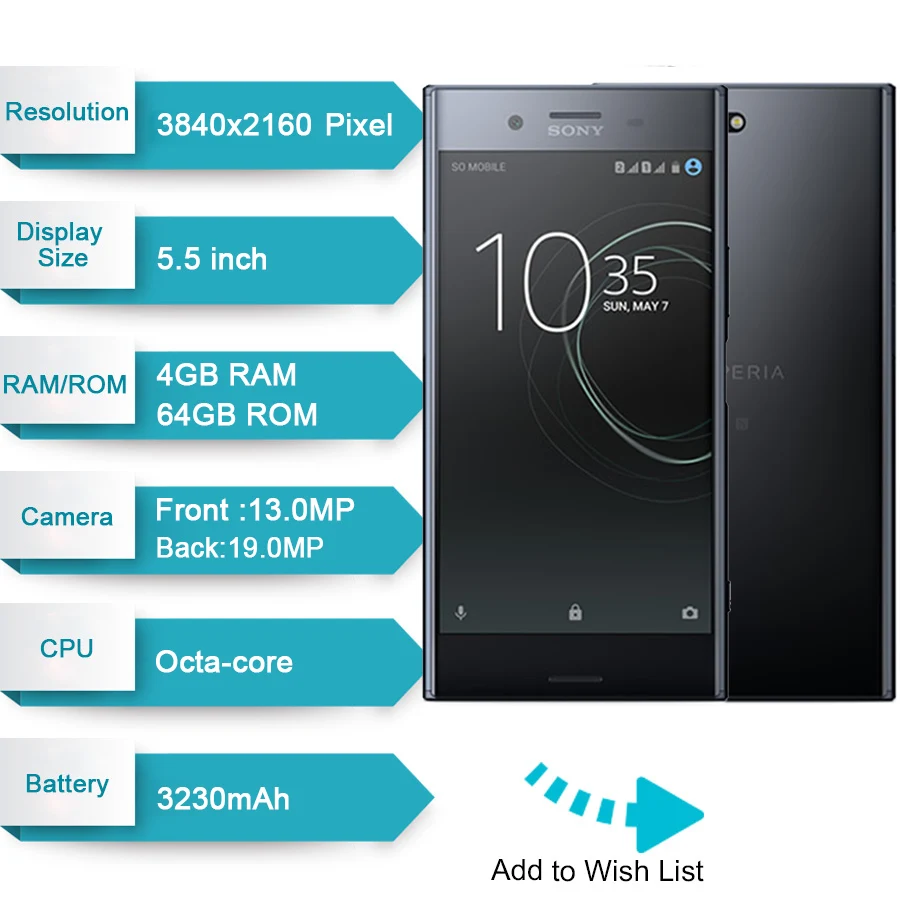 Оригинальный разблокированный смартфон Sony Xperia XZ Premium G8141 XZP, с  одной Sim-картой, 5,5 дюйма, ОЗУ 4 Гб, ПЗУ 64 ГБ, 4G, 4GLTE, Android, ...