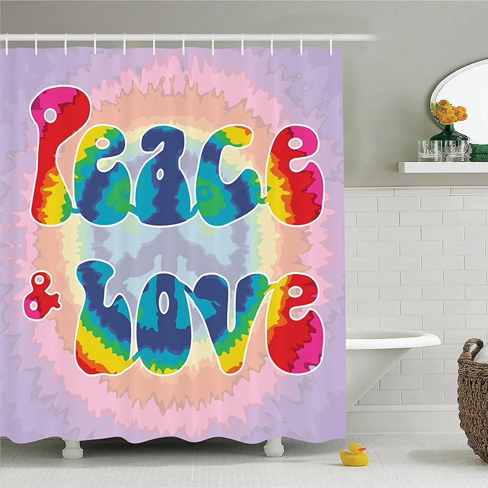 Groovy украшения душевая занавеска в комплекте покой и галстук &quotлюбовь&quot