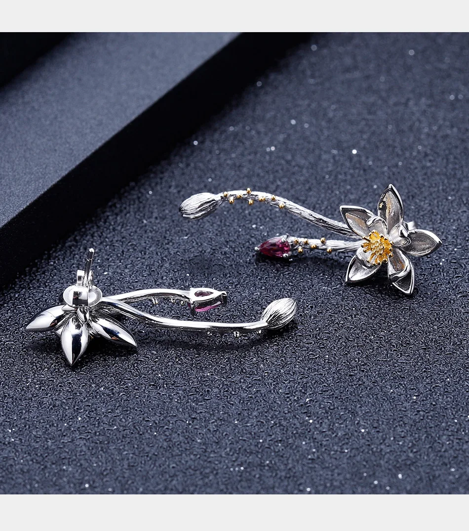 GEM'S балетные серьги ручной работы с цветком сливы 0.56Ct натуральный родолит Гранат Серьги 925 пробы серебряные Висячие серьги для женщин