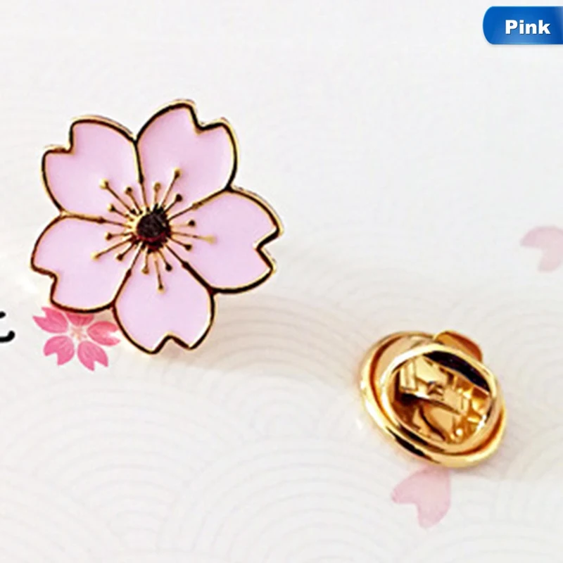Цветущая вишня цветок Золотая серебряная брошь булавки на пуговицах джинсовая