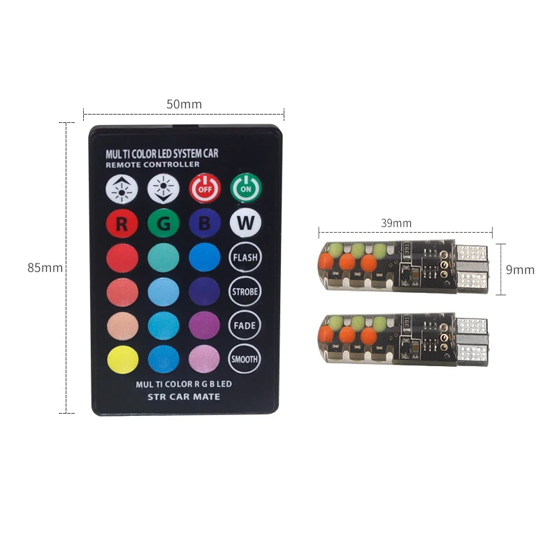 2 шт. T10 W5W RGB светодиодный лампы с пультом дистанционного управления Управление 12