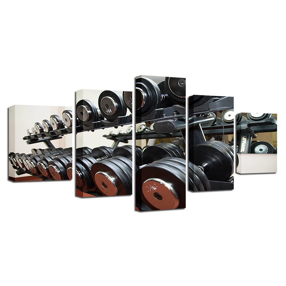 Canvas Pictures Wall Art Framework Living Room Home Decor 5 Pieces Gym Dumbbells Fitness Equipment Paintings HD Prints Posters | Дом и сад