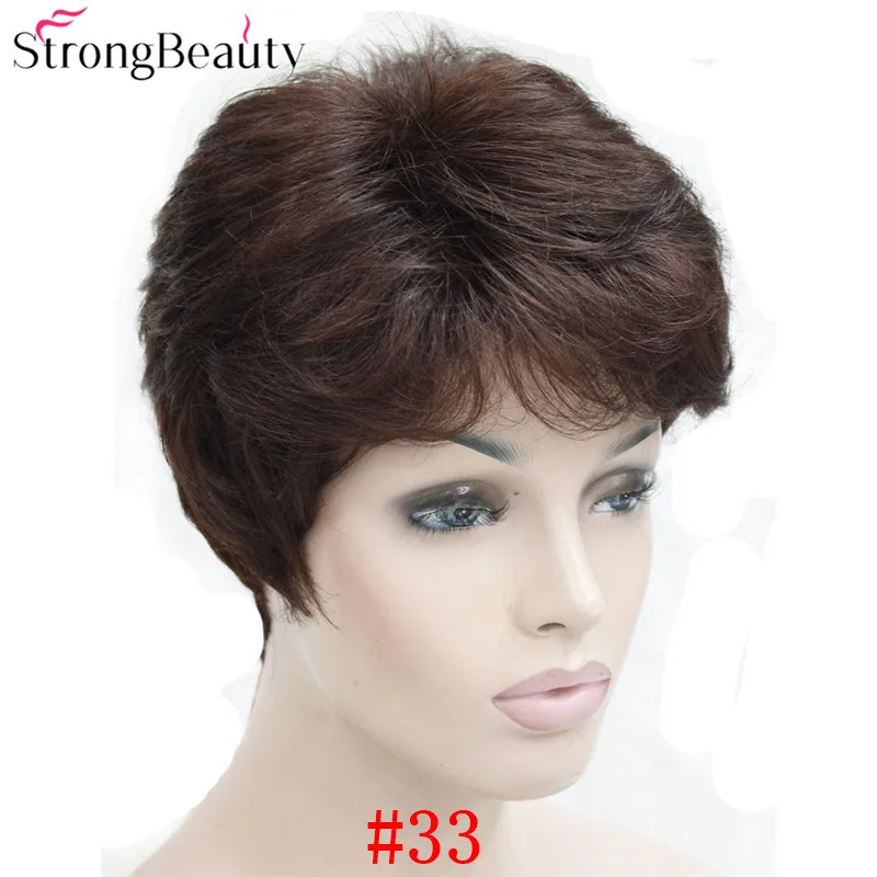 StrongBeauty синтетические Короткие Волнистые Волосы пышные натуральные светлые/серебристо-серые парики с челкой для женщин много цветов на выбор