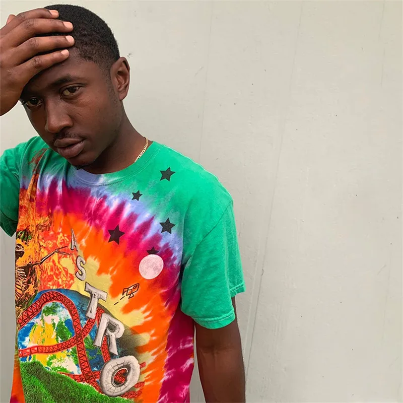 

2019 TRAVIS SCOTT ASTROWORLD SMILEY Tie Dye T shirt Men Women 1:1 Best-Quality Top Tees ASTROWORLD T-shirts