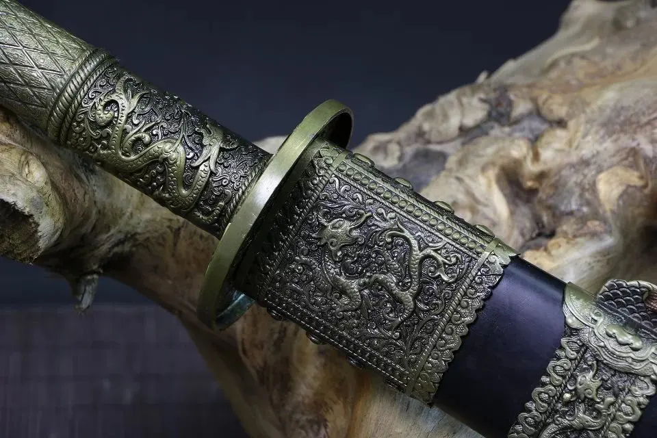 Настоящее лезвие из дамасской стали ручной работы китайский KangXi Saber Broadsword Qing Dyasty
