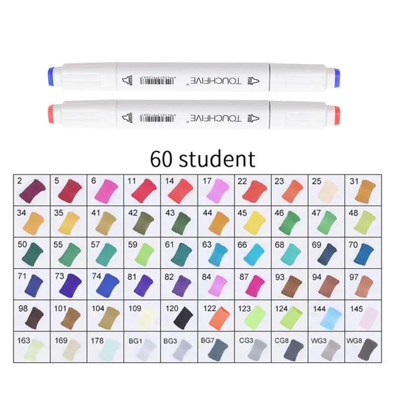 WHITE-60STUDENT TOUCHFIVE 168 эскиз маркеры кисти ручки набор манга цветные маркеры набор двойная головка художественный поставщик краски ручка маркер для рисования для студентов - Цвет: WHITE-60STUDENT