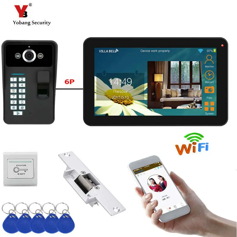 YobangSecurity 9 дюймов Проводная Wifi карта отпечатков пальцев RIFD видео дверной звонок