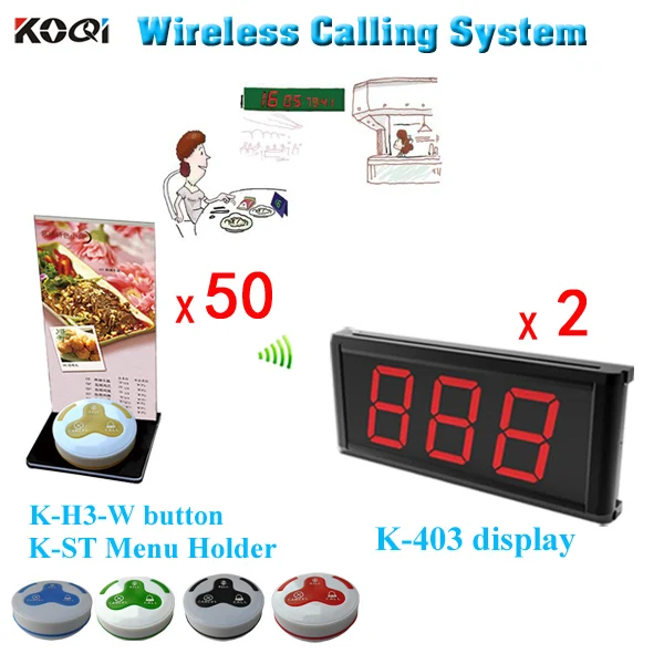 

Restaurant Waiter Buzzer Systems With Dot Matrix Display K-403 And K-ST Modern Menu Holder 100% Waterproof 3 keys Call Button