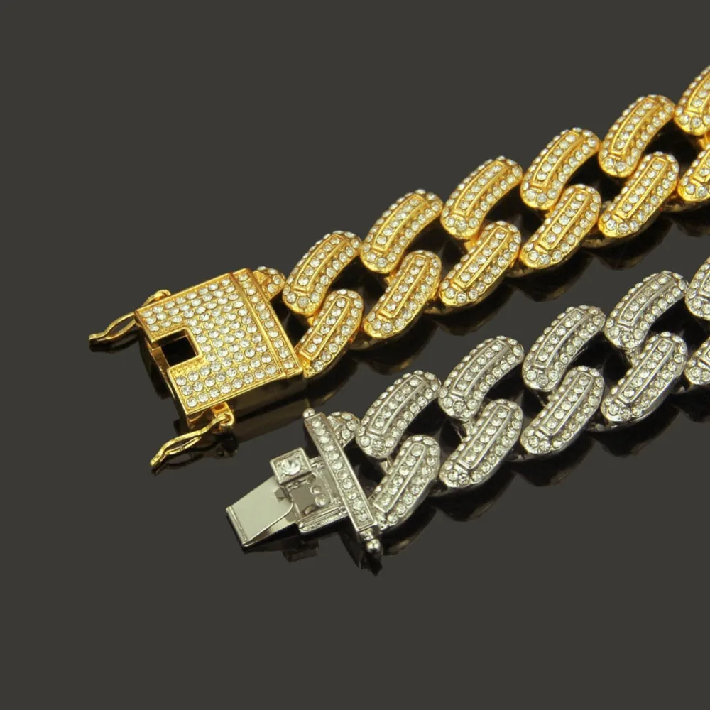 Hip Hop Full AAA CZ Stone Bling Iced Out Rapper Bracelet Gold Silver Color Miami Cuban Link Chain Bracelets for Men Rock Jewelry | Украшения
