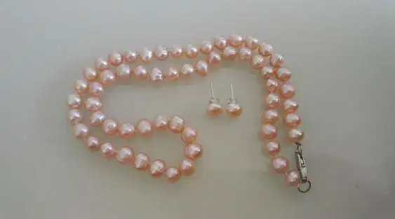 Charming Natural Pearl Jewellery Set Pink Color 7-8mm Real Freshwater Necklace Earrings New Free Shipping | Украшения и