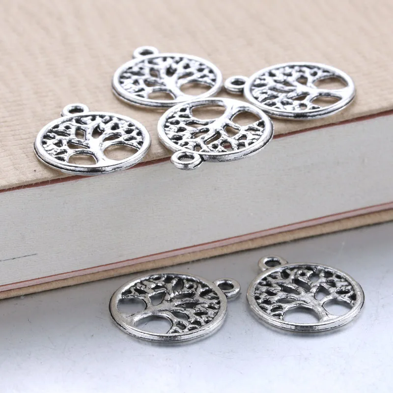 100pcs 15x15 мм Античное серебряное дерево жизни Мода Подвески Цепочки и ожерелья ювелирные аксессуары-кулоны решений человек Для женщин ретро Стиль ювелирные изделия