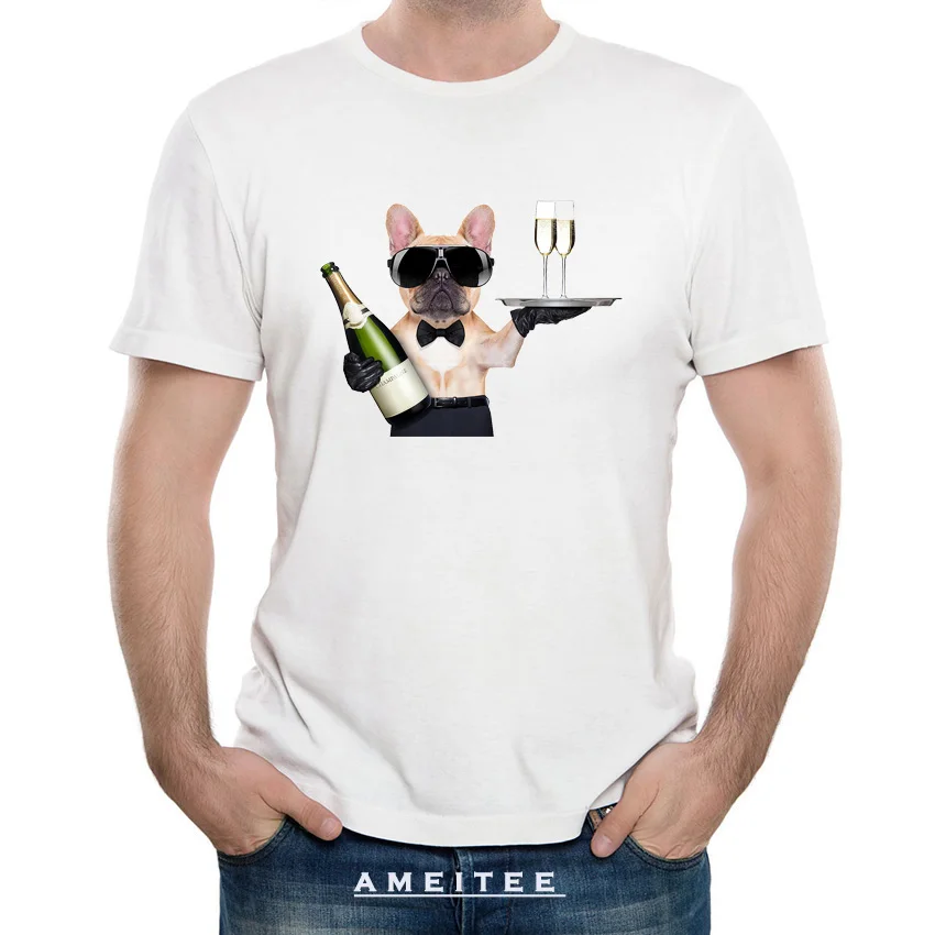 Фото Дизайн сомелье бульдог футболка Новинка модная мужская человек летние топы hipster
