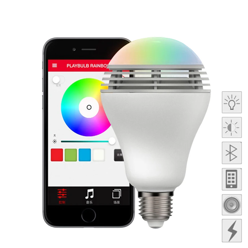 Мода Smart Bluetooth 4.0 E27 RGB Цвета Светодиодные Лампы Беспроводная Акустическая система