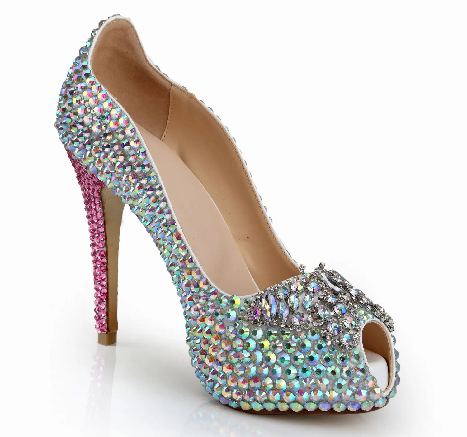 

MA0367 New Coloured Fine-heeled Leaky-toed Fishmouth High-heeled Pumps Coloured Butterfly Diamonds Button Handmade Bride Shoes