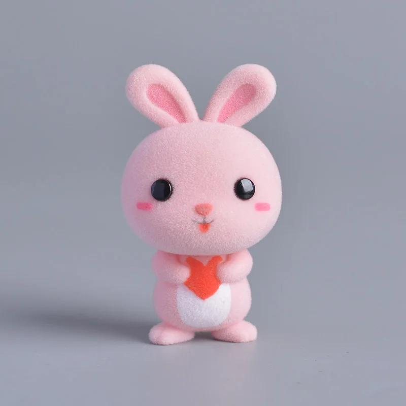 pink rabbit 12 Koteta Kawaii ПВХ флокирующая кукла пушистая панда Пингвин утка мини животные игрушки для детей флокирующая игрушка для девочек детские подарочные фигурки - Цвет: pink rabbit 12
