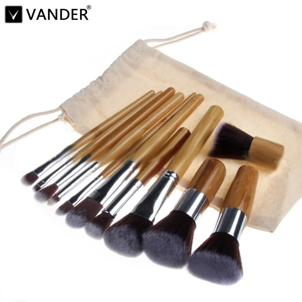 Vander 11Pcs/set Professional Bamboo Handle Makeup Brushes Cosmetic Eyeshadow Foundation Eyeliner Concealer Brush Kits w/ Bag | Красота и
