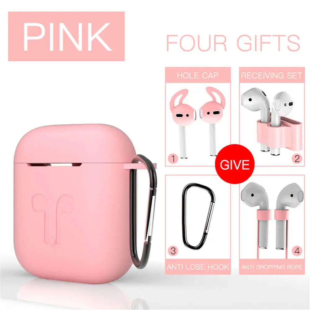 Pink 5 шт./компл. Силиконовые чехлы с цепочкой для ключей крюк для Apple Airpods защитный чехол ремень держатель Air стручок селфи-Палка с Bluetooth гарнитура аксессуары - Цвет: Pink