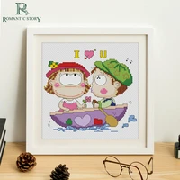 romantic story handmade needlework kids boating in water paintings counted diy cross stitch kits embroidery cross stitching