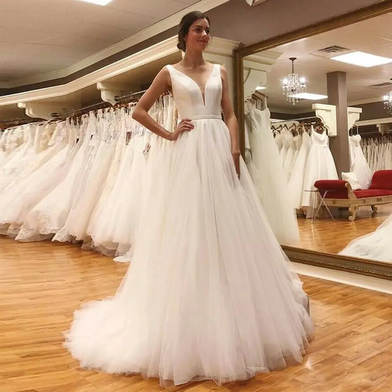 

Robe De Mariee, сексуальное платье трапециевидной формы с v-образным вырезом, Пляжное Платье в стиле бохо, свадебное платье с открытой спиной, атла...