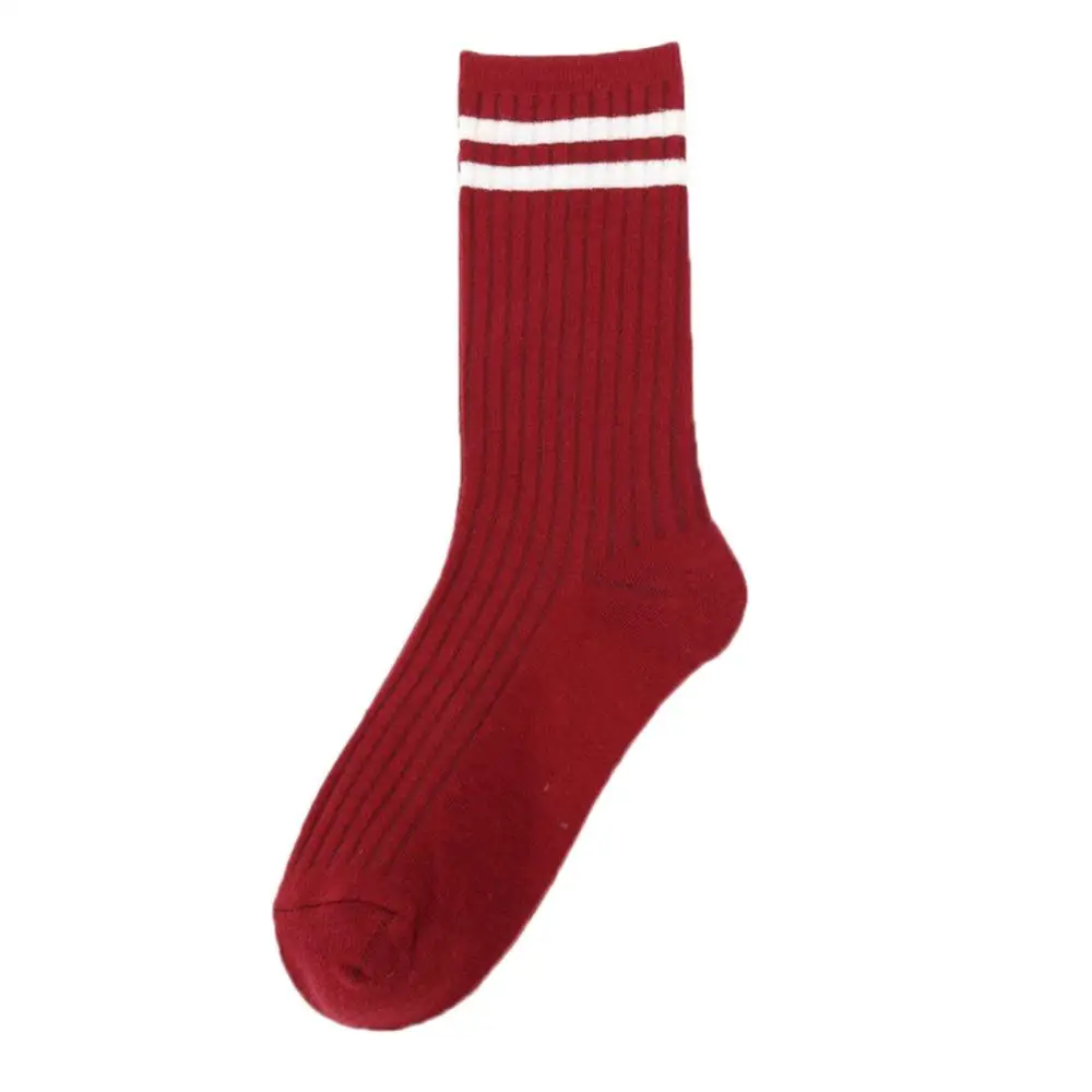 Burgundy 1 пара, однотонные полосатые носки в Корейском стиле, унисекс, женские, Harajuku, полосатые, по щиколотку, Приятный хлопок, носки разных цветов - Цвет: Burgundy