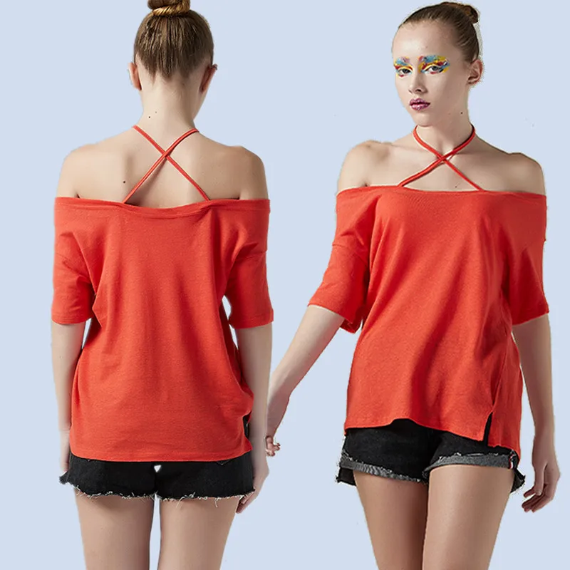 Summer Off Shoulder T-Shirt For Women Sexy Neck Cotton Short Sleeve Tee Shirt Casual Tshirts Female Top Both sides wear | Женская одежда