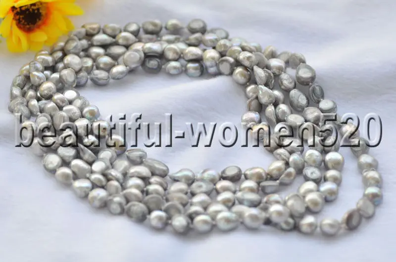 

Z8864 Long 14mm Gray Baroque Freshwater Pearl Necklace 100inch