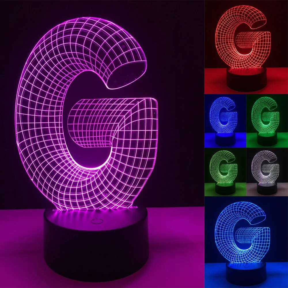 Luminaria 3D Светодиодная Буква G лампа иллюзия 7 цветов затемнение градиент RGB Ночной