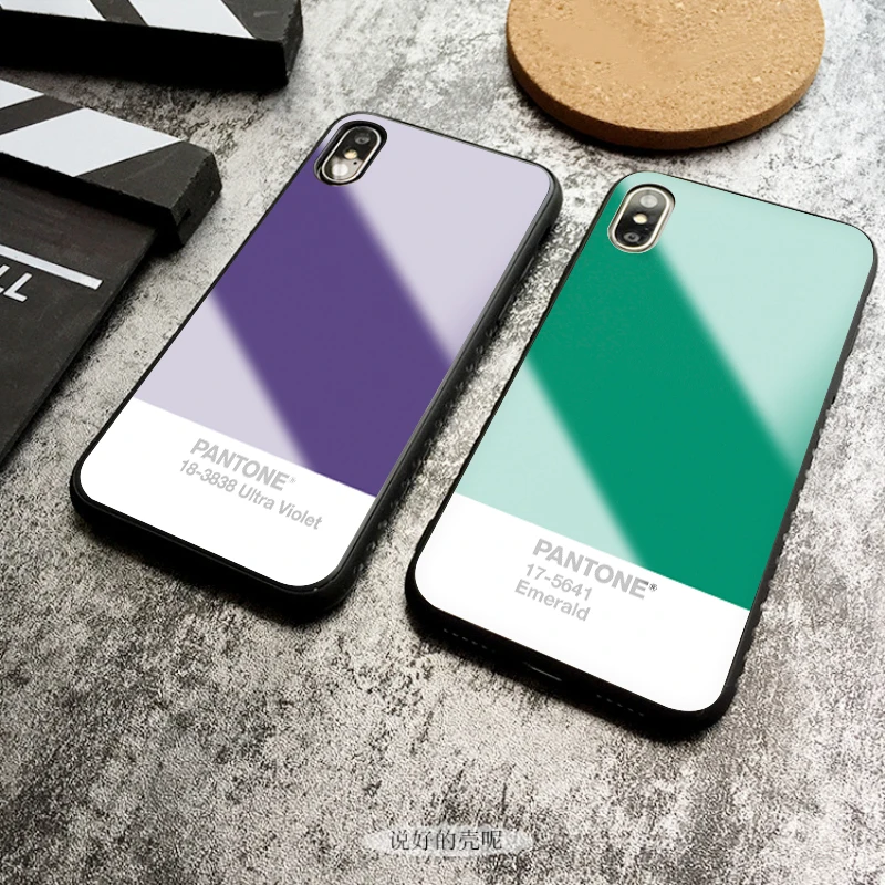 Pantone цветной чехол из закаленного стекла для телефона для iphone 5 6 7 8 6s 6s plus 7plus 8plus x xr xs xsmax