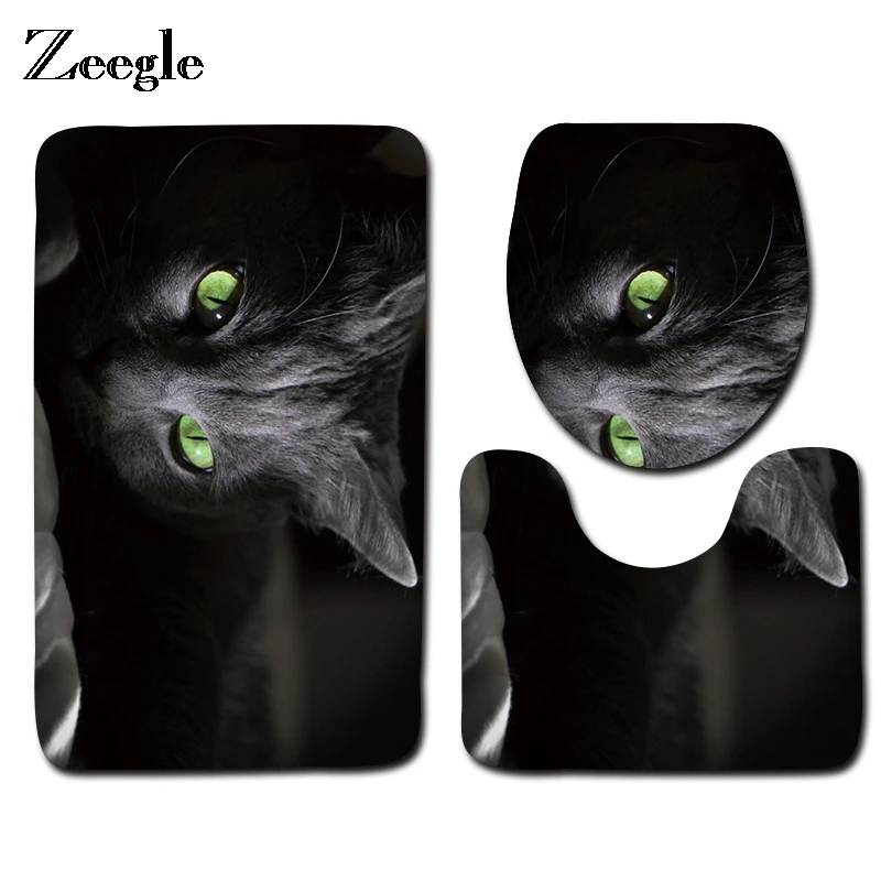 

Zeegle Microfiber Bath Mats Bathroom Carpet Toilet Floor Mat Non-Slip Carpet Toilet Rugs Set Lid Cover Cat Printed Toilet Carpet