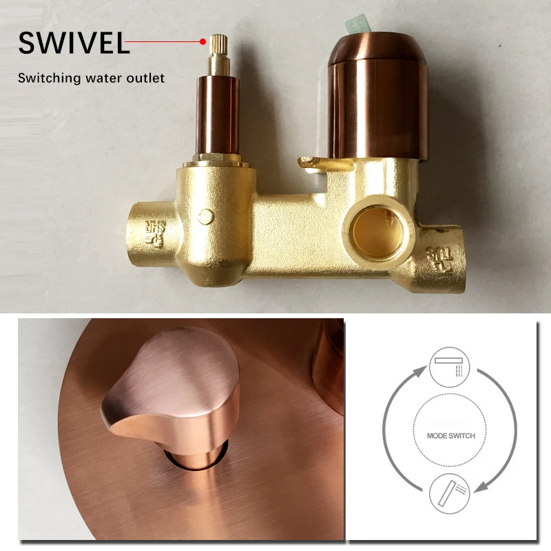 Bathtub Faucet Brushed Rose Gold Chic Wall Mounted Bathroom Shower Spout Solid Brass 3 Pcs Mixer Tap Bath AH3024C | Обустройство дома