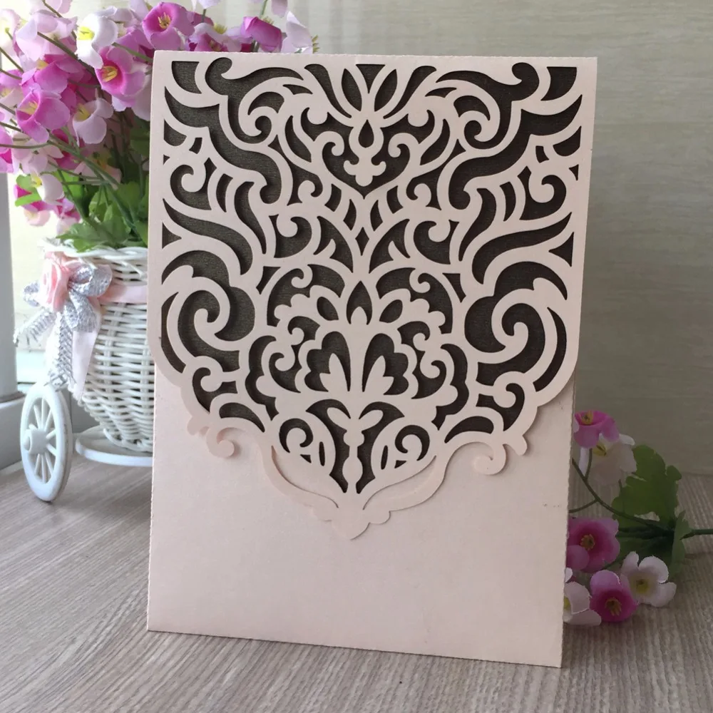 

50pcs Glossy Pearl Paper Handmade Wedding Invitations Decoration Best Wishes Card Birthday Party Invite Greeting Blessing Card