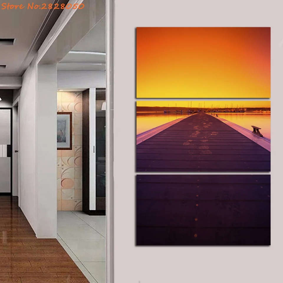 3 шт. деревянный мостик большой рисунок дерева холст настенное художественное