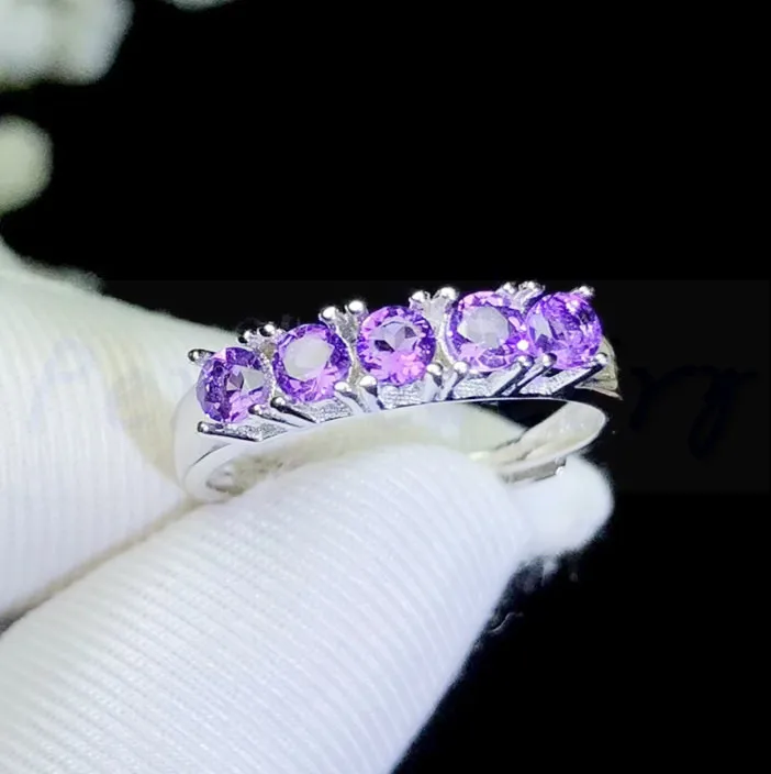 Натуральное Настоящее аметистовое кольцо на палец из серебра 925 пробы 0.15ct * 5 шт
