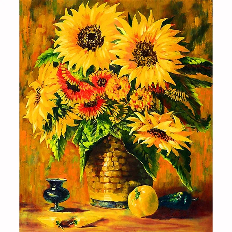 

5D DIY Алмазная вышивка, украшение для дома, пейзаж, желтый подсолнух, алмазная живопись, вышивка крестом, горный хрусталь, художественное офор...